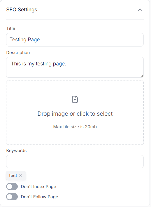 SEO Settings for Pages