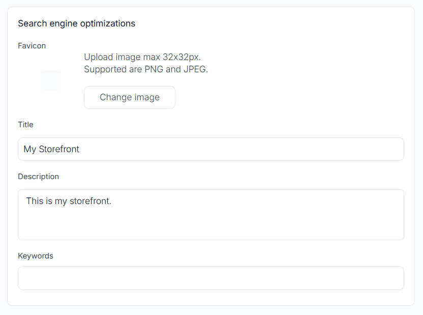 Storefront SEO Settings