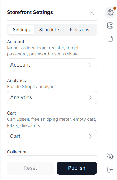 Publish Storefront Settings